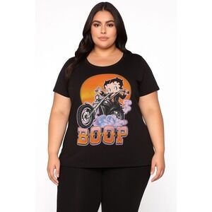 Popular Sports Betty Boop Motorcycle Graphic T Shirt Black 1X NWT